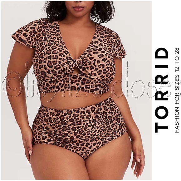 torrid Other - Torrid Leopard Tie Front Wireless Bikini Top & Ruched Bottoms Swimsuit SET 2X